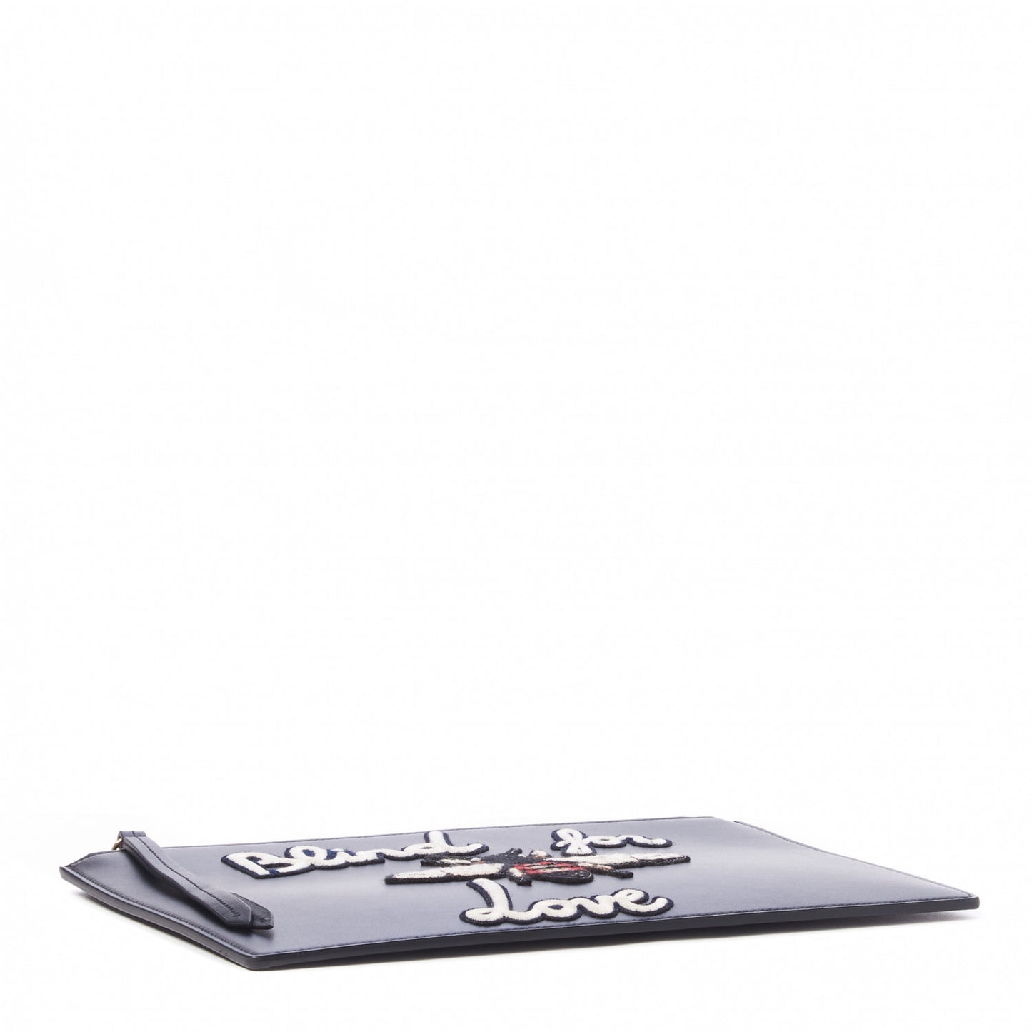 Calfskin Blind For Love Embroidered Large Zip Pouch Black