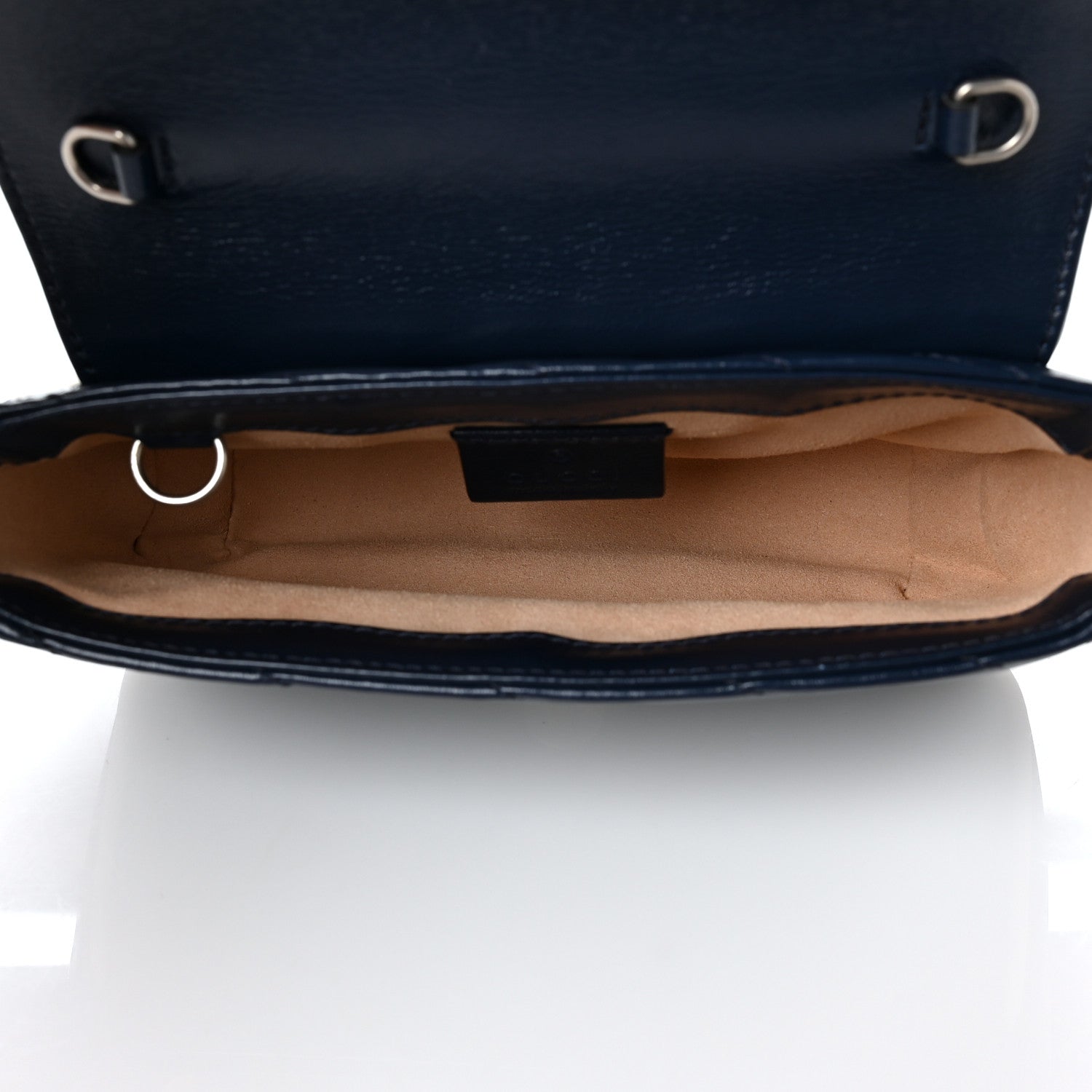 Gucci Vintage Effect Calfskin Matelasse Diagonal Super Mini Torchon GG Marmont Shoulder Bag Blue Agata Mystic White 5 of 10