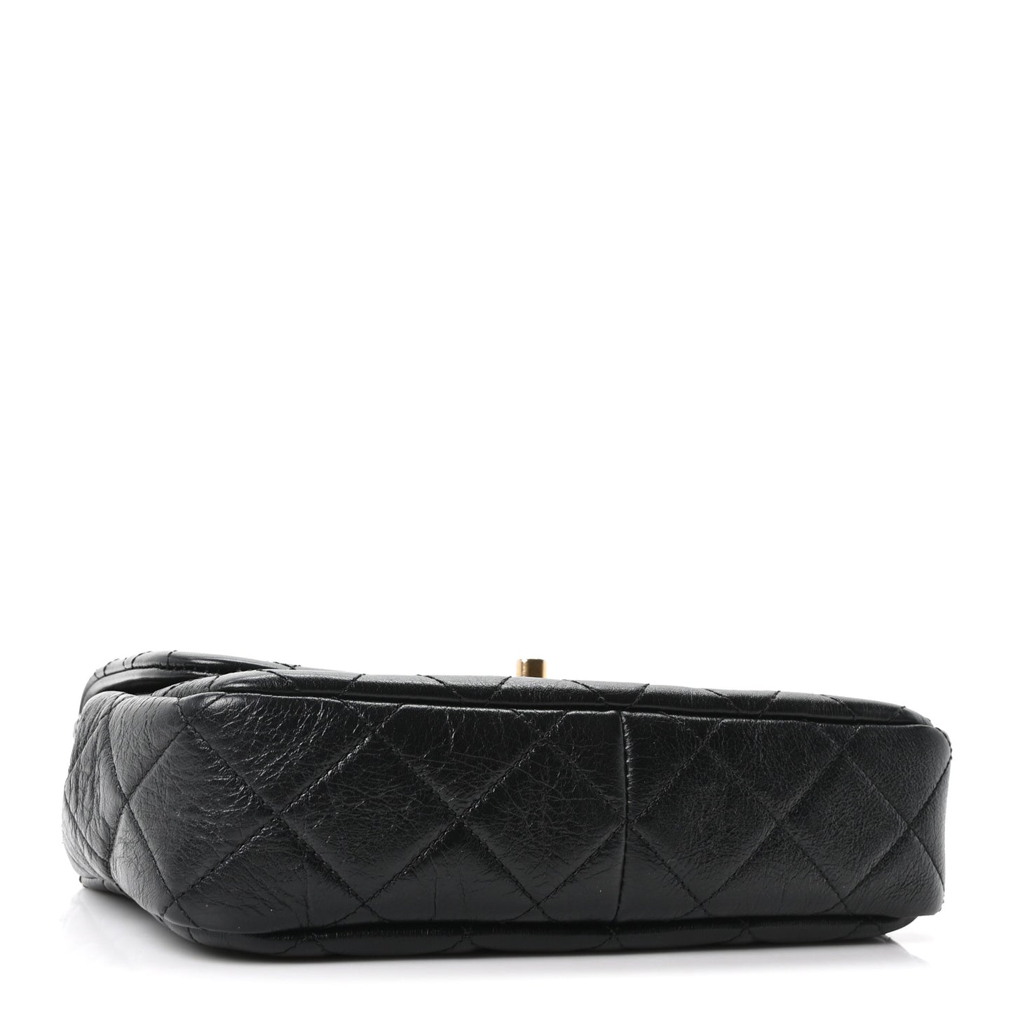 Glazed Calfskin Quilted Pearl Side Flap Black