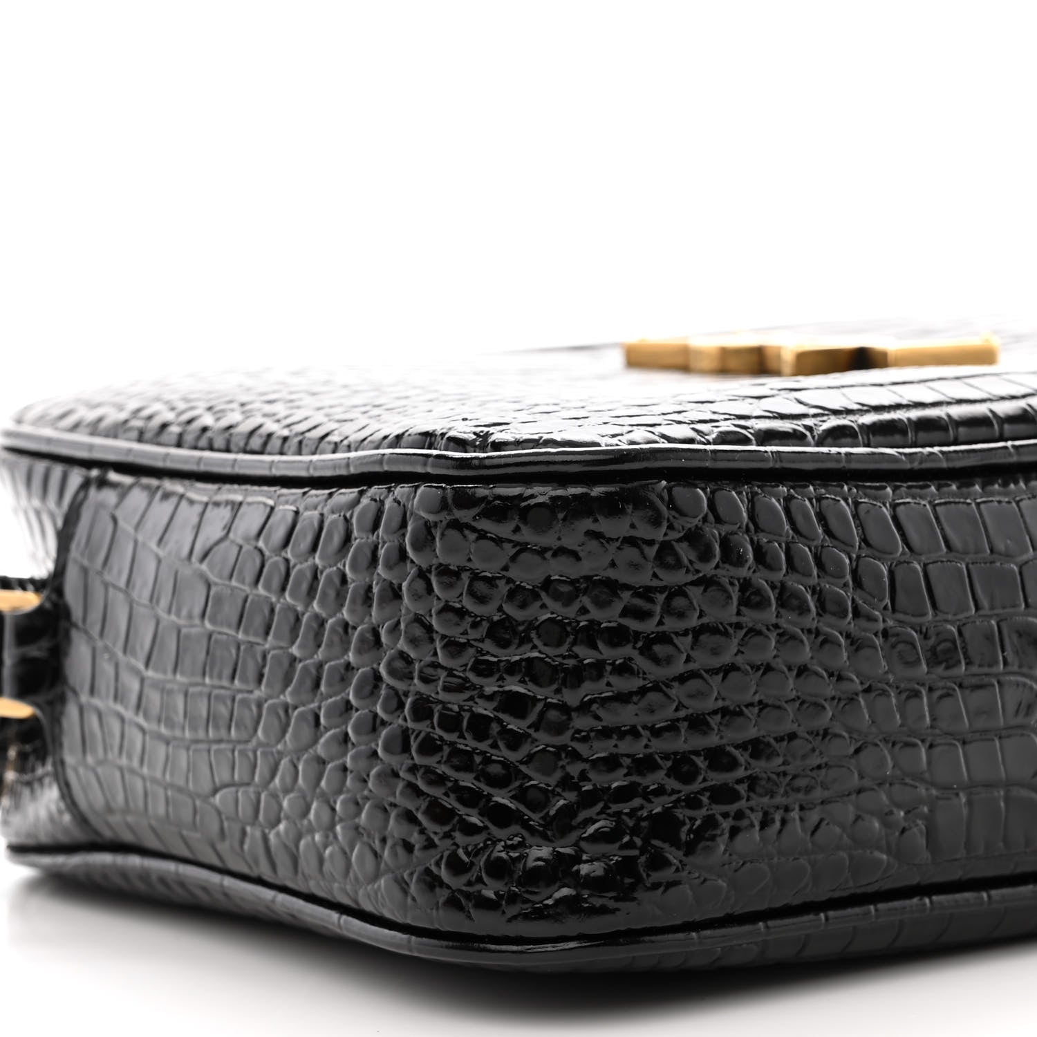 Saint Laurent Patent Calfskin Crocodile Embossed Monogram Lou Camera Bag Black 9 of 12
