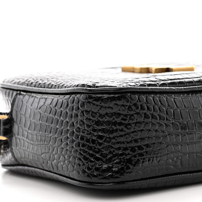 Saint Laurent Patent Calfskin Crocodile Embossed Monogram Lou Camera Bag Black 9 of 12