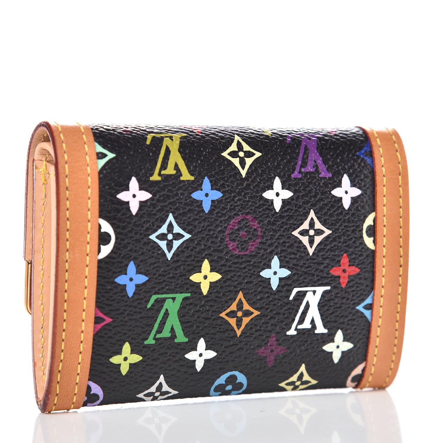 Louis Vuitton Monogram Multicolor Porte-Monnaie Plat Coin Purse Black 3 of 7