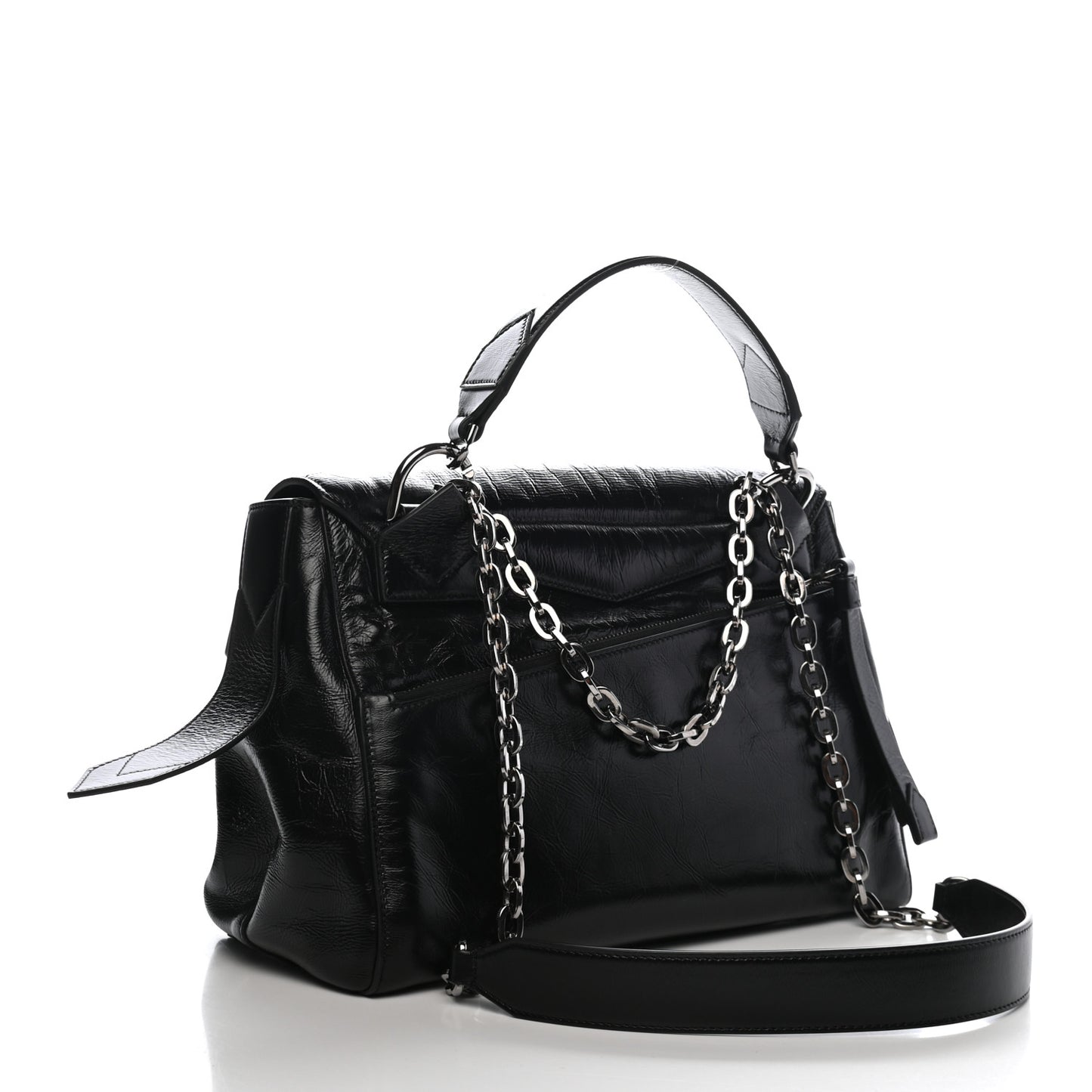 Creased Patent Calfskin Medium ID Flap Black