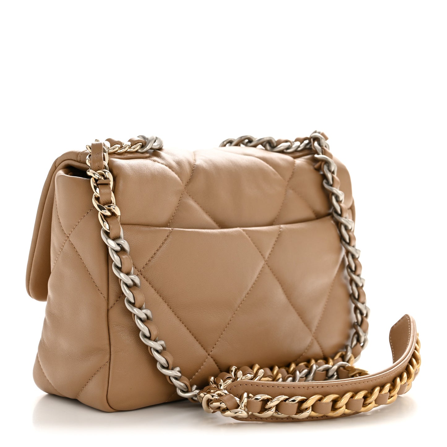 Lambskin Quilted Medium Chanel 19 Flap Beige