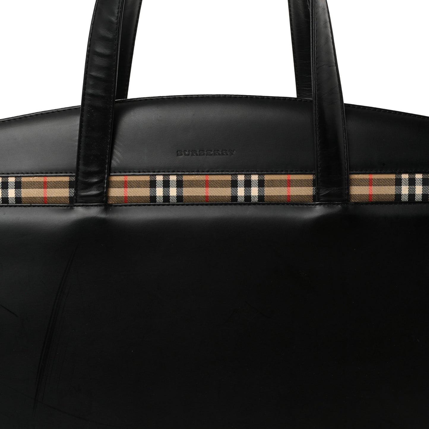 Glazed Calfskin House Check Briefcase Black
