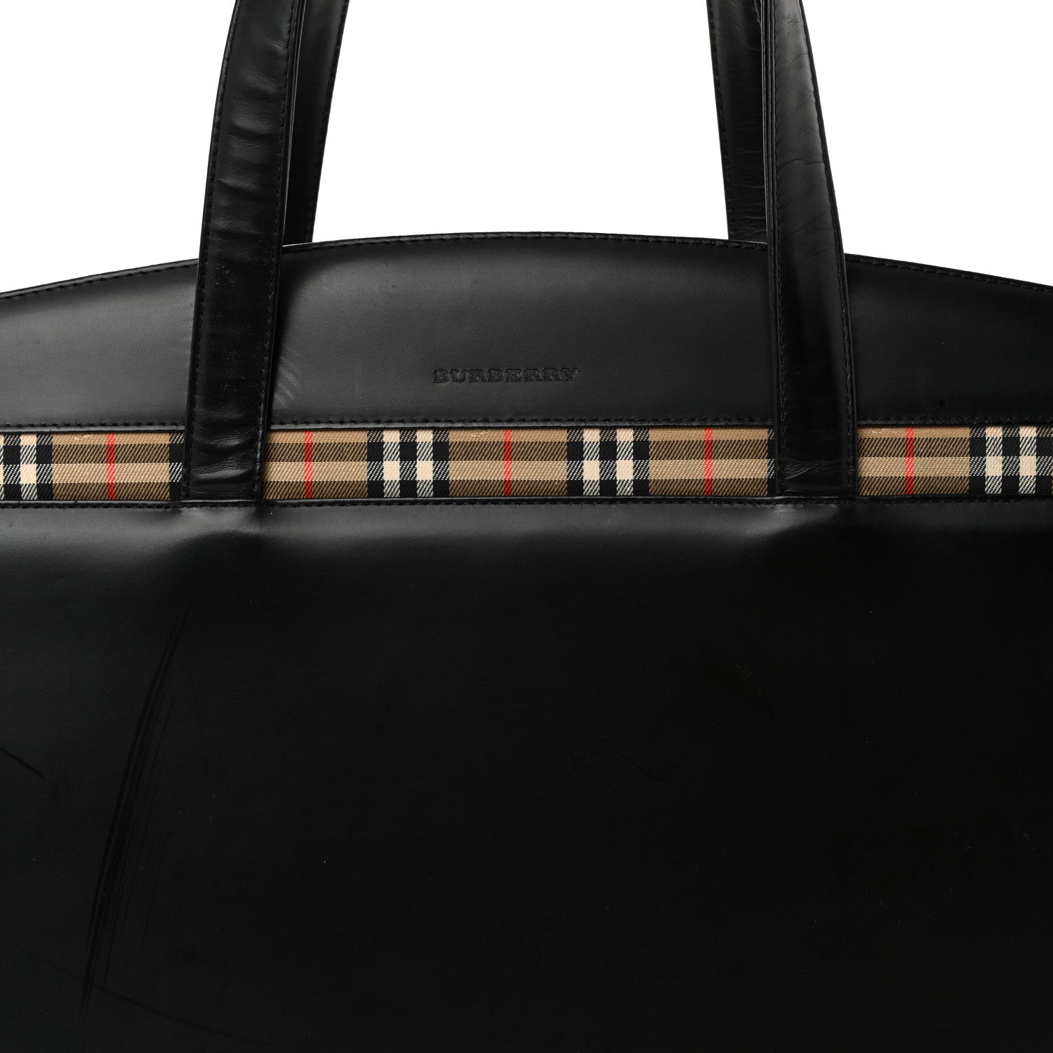 Burberry Glazed Calfskin House Check Briefcase Black 7 of 10