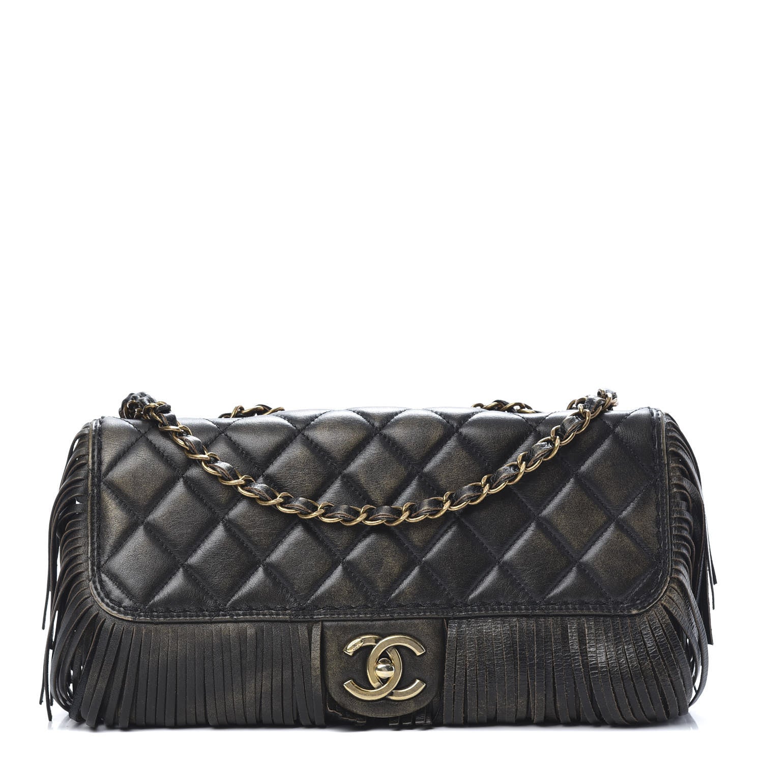 Chanel Metallic Calfskin Quilted Large Into The Fringe Flap Black 1 of 11