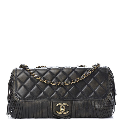 Chanel Metallic Calfskin Quilted Large Into The Fringe Flap Black 1 of 11