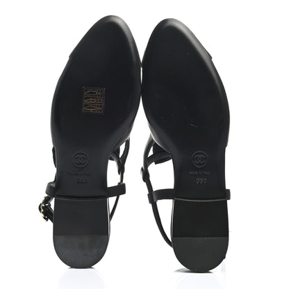 Chanel Lambskin Grosgrain Crystal Chain CC Logo Bow Slingback Flats 36 Black 5 of 8