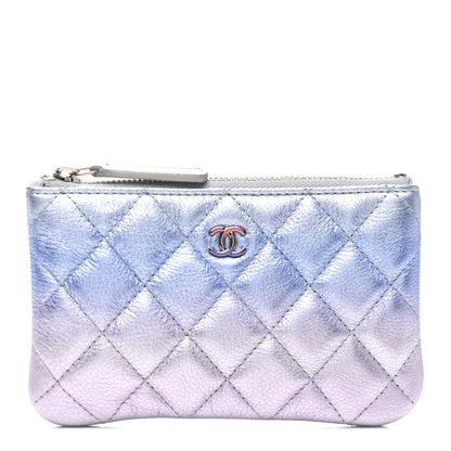Chanel Gradient Metallic Calfskin Quilted Small Cosmetic Pouch Silver Blue Yellow Purple 1 of 8