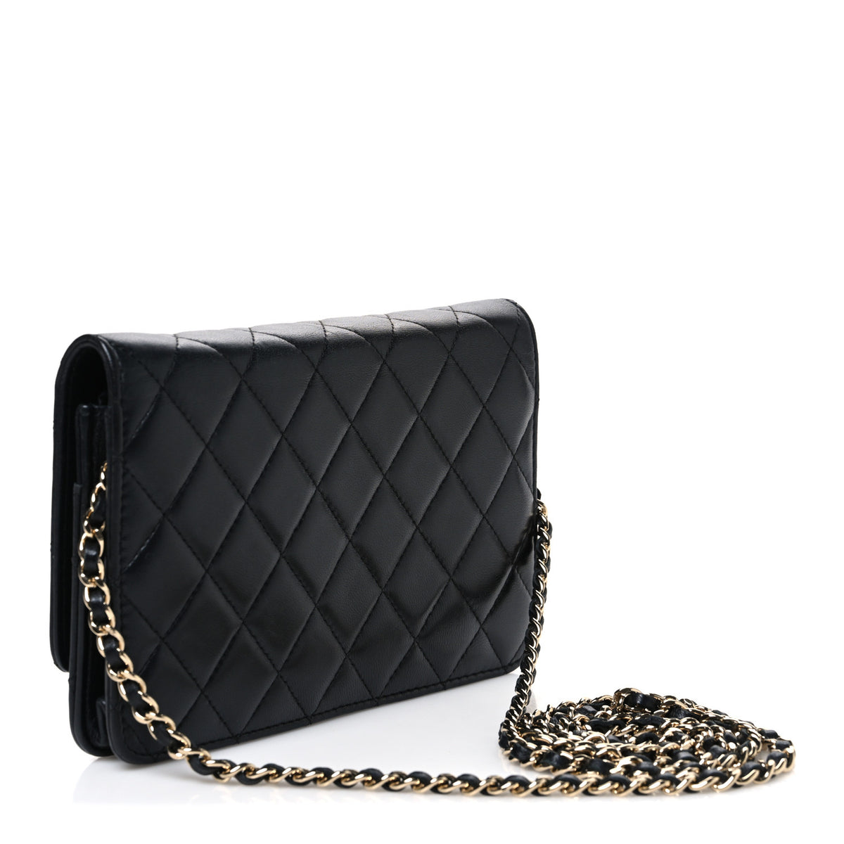 Lambskin Camellia Wallet on Chain WOC Black