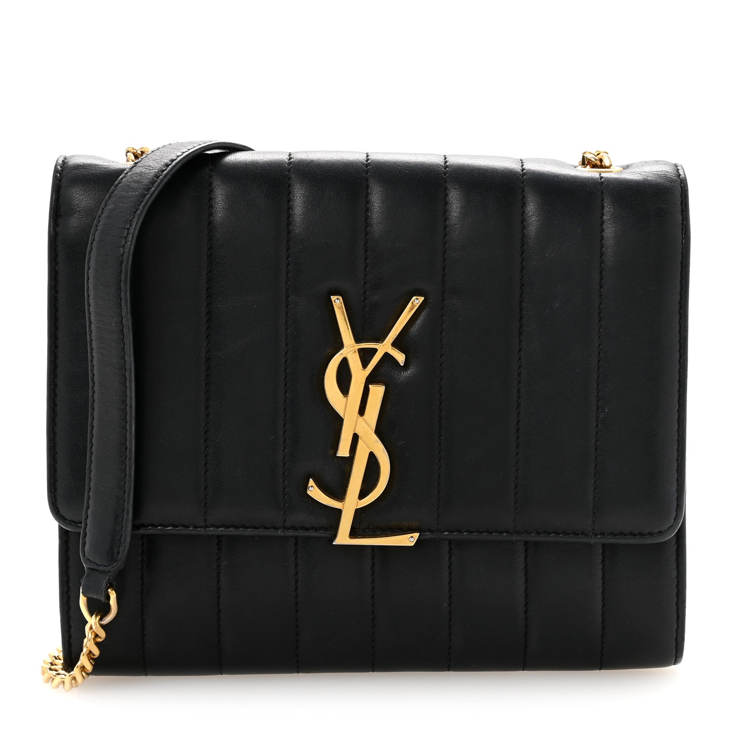 Saint Laurent Lambskin Matelasse Monogram Vicky Chain Wallet Black 1 of 16