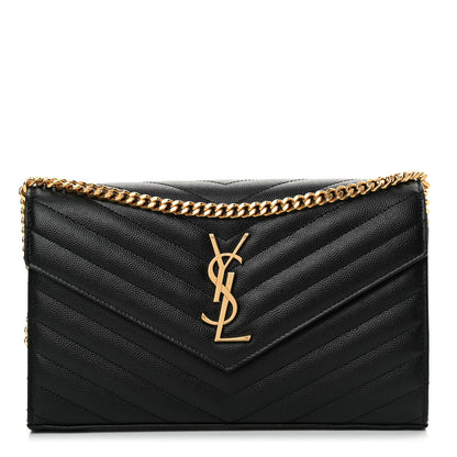 Saint Laurent Grain De Poudre Matelasse Chevron Monogram Chain Wallet Black 1 of 10