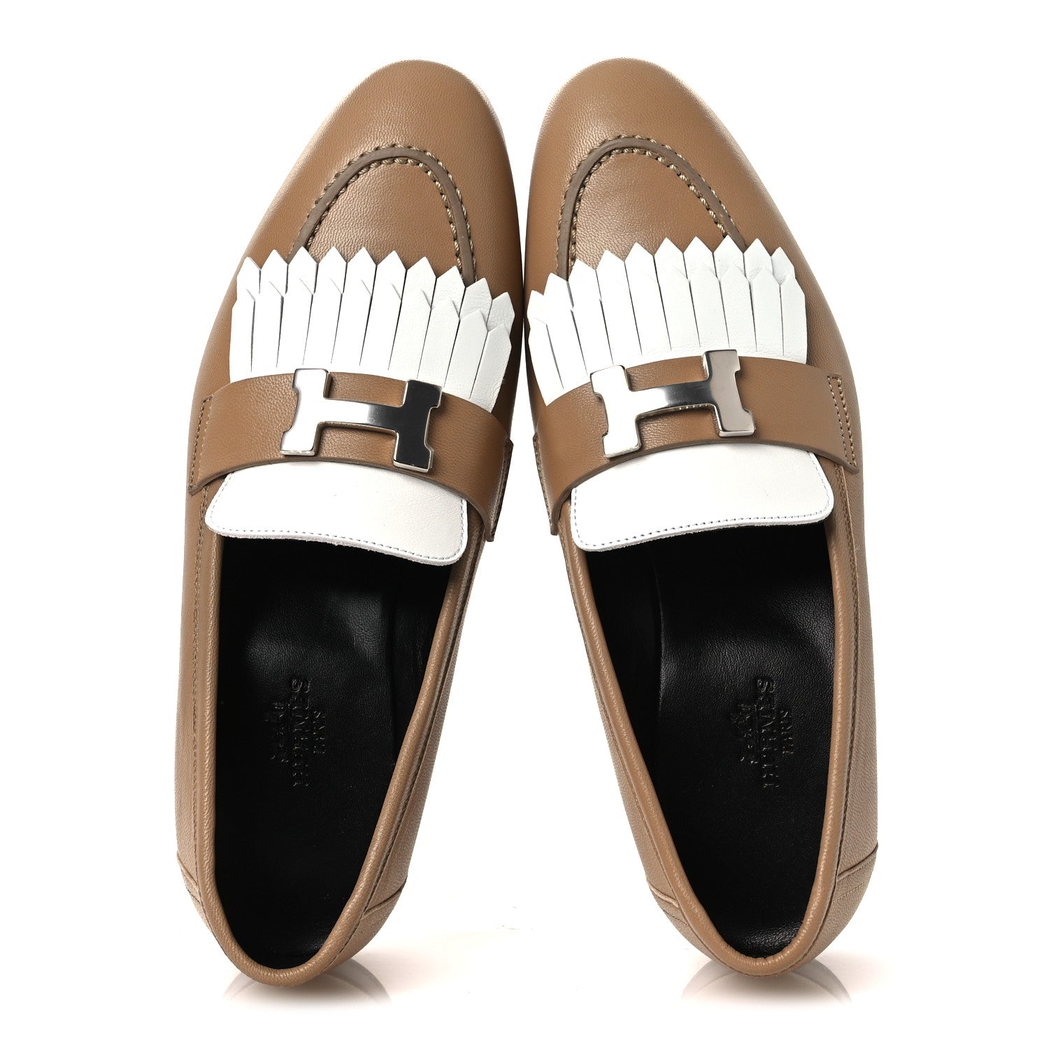 Hermes Goatskin Womens Royal Loafers 37 Beige Argile White 2 of 12