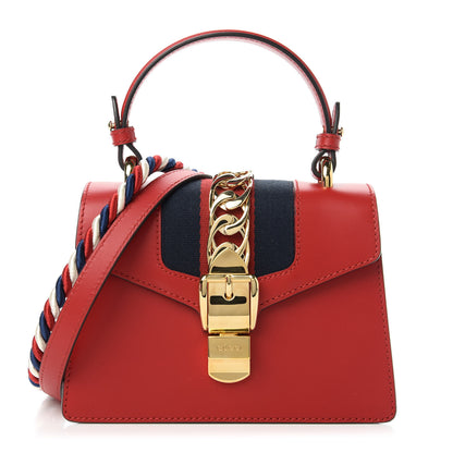 Gucci Calfskin Mini Sylvie Top Handle Bag Hibiscus Red 1 of 12
