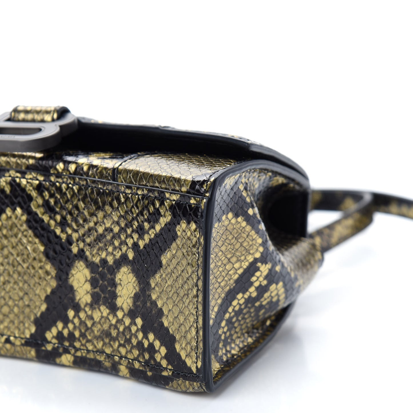 Shiny Calfskin Snakeskin Embossed Hourglass Top Handle Bag XS Gold Black