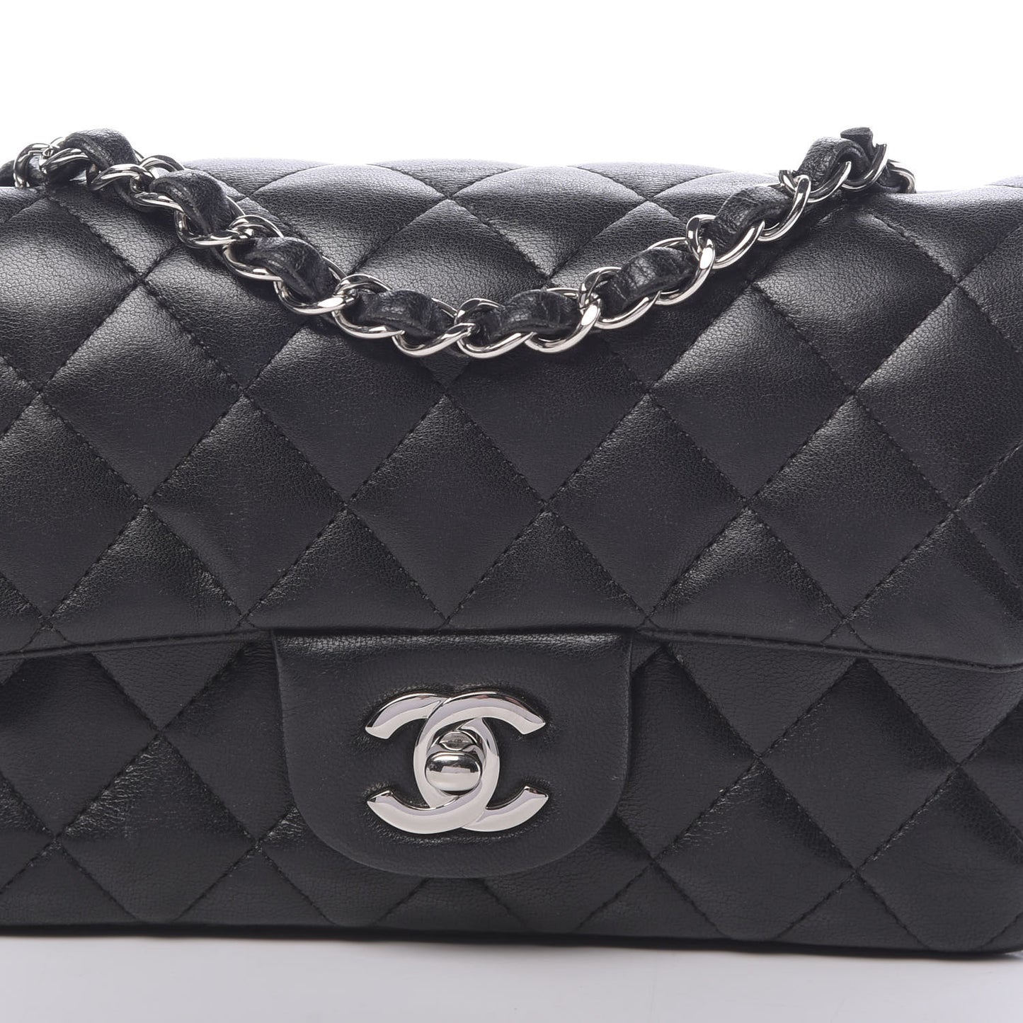Lambskin Quilted Mini Rectangular Flap Black