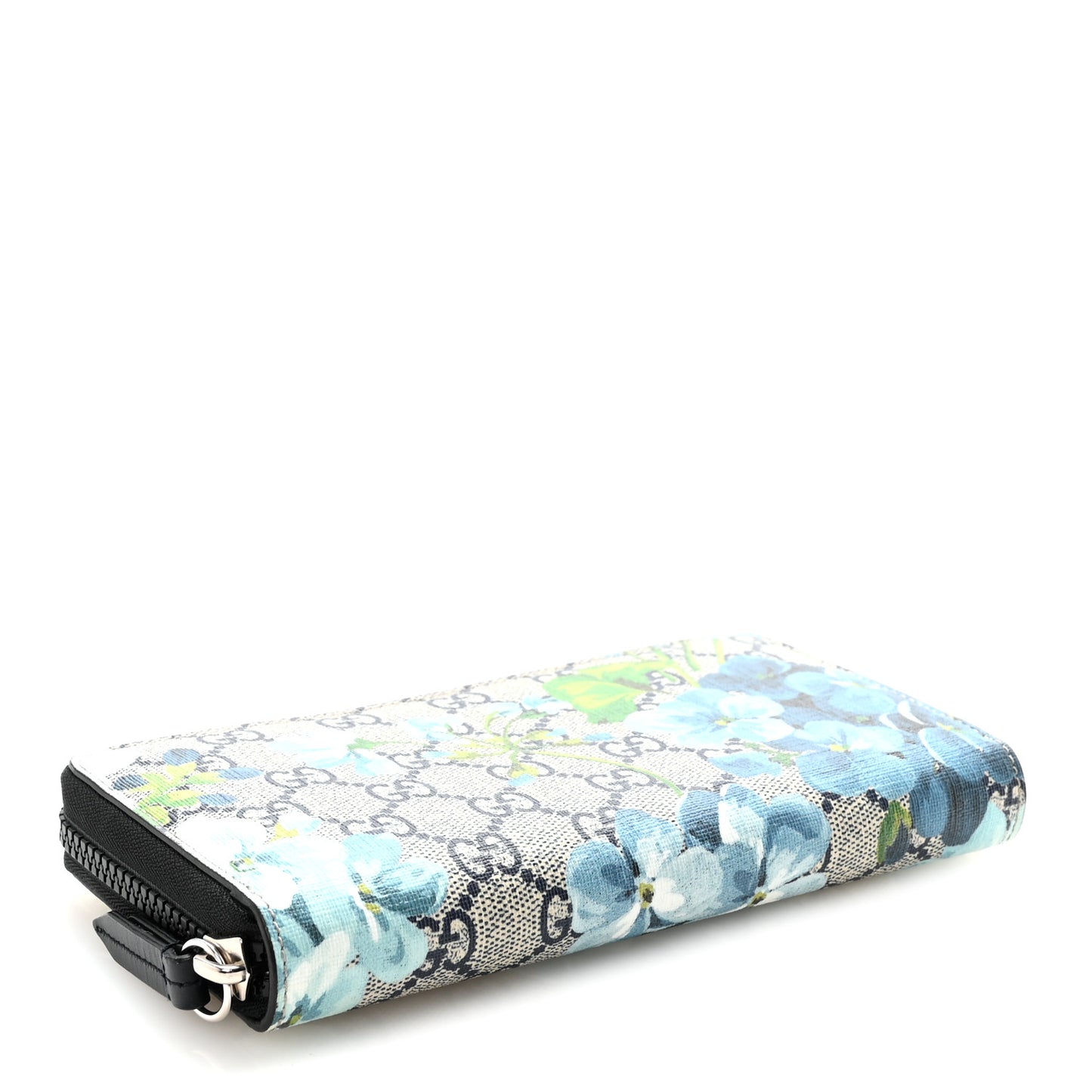 GG Supreme Monogram Blooms Zip Around Wallet Blue
