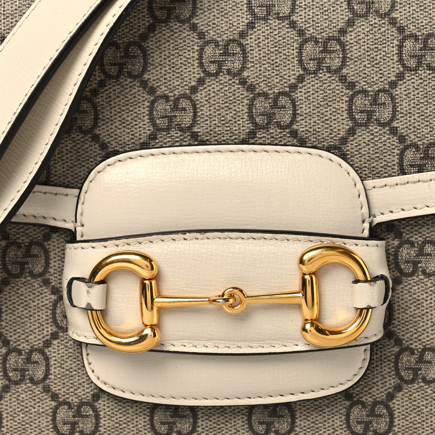 GG Supreme Monogram Horsebit 1955 Shoulder Bag Beige Mystic White