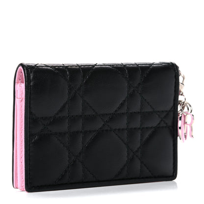 Christian Dior Lambskin Cannage Bi-Color Small Lady Dior Flap Card Holder Black Pink 3 of 11