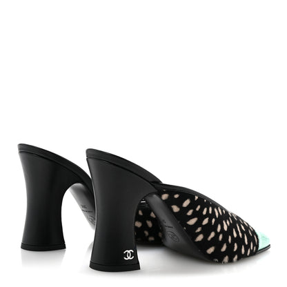 Chanel Pony Hair Lambskin Patent Calfskin Cap Toe Mules 39 Black White Green 5 of 10