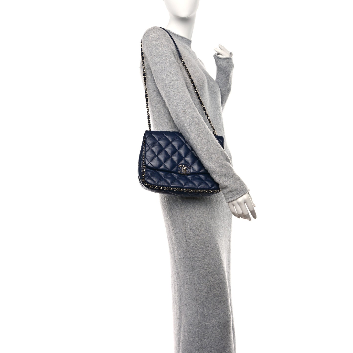 Lambskin Enamel Quilted Chain Frame Flap Navy