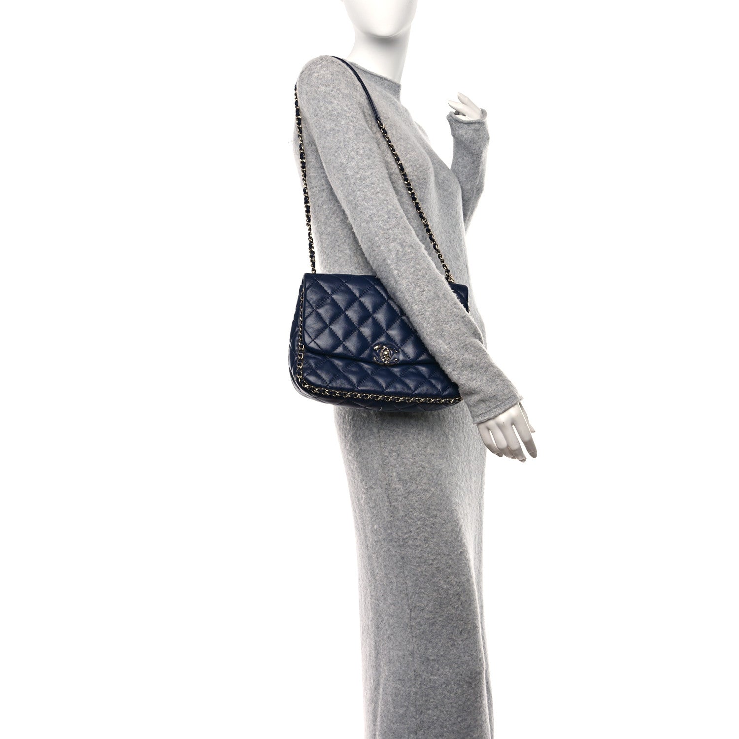 Chanel Lambskin Enamel Quilted Chain Frame Flap Navy 2 of 11