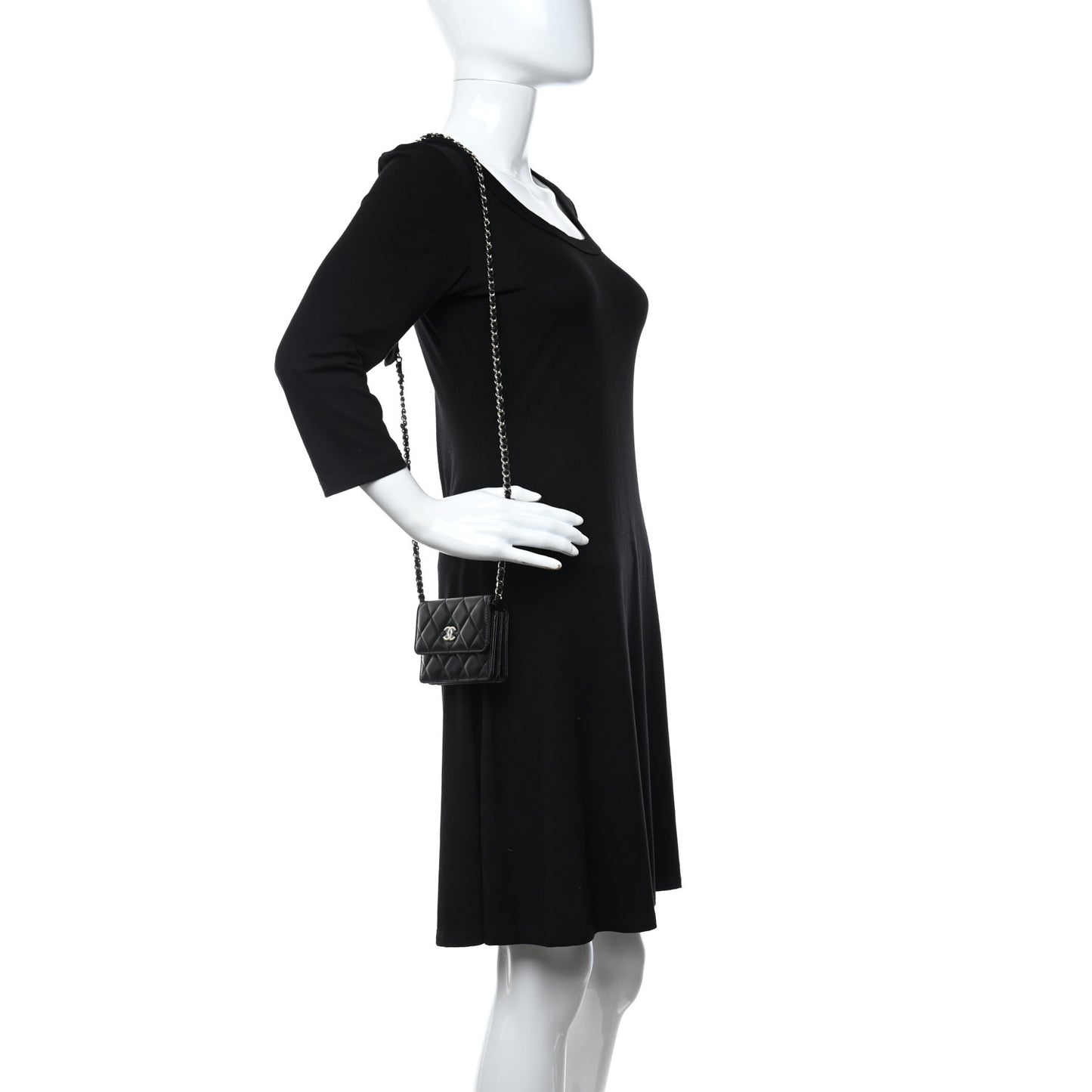 Lambskin Quilted Mini Camellia Bow Wallet On Chain WOC Black