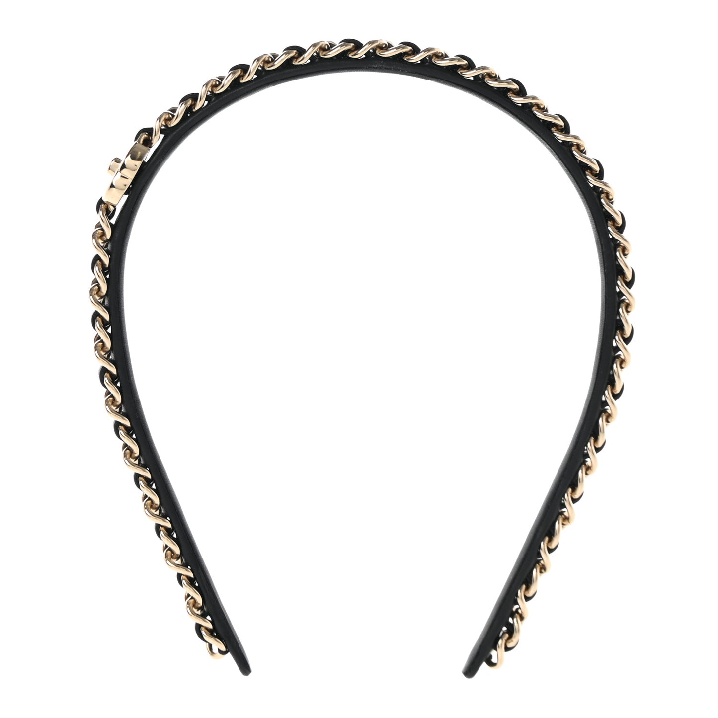 Metal Lambskin CC Turnlock Chain Headband Gold Black