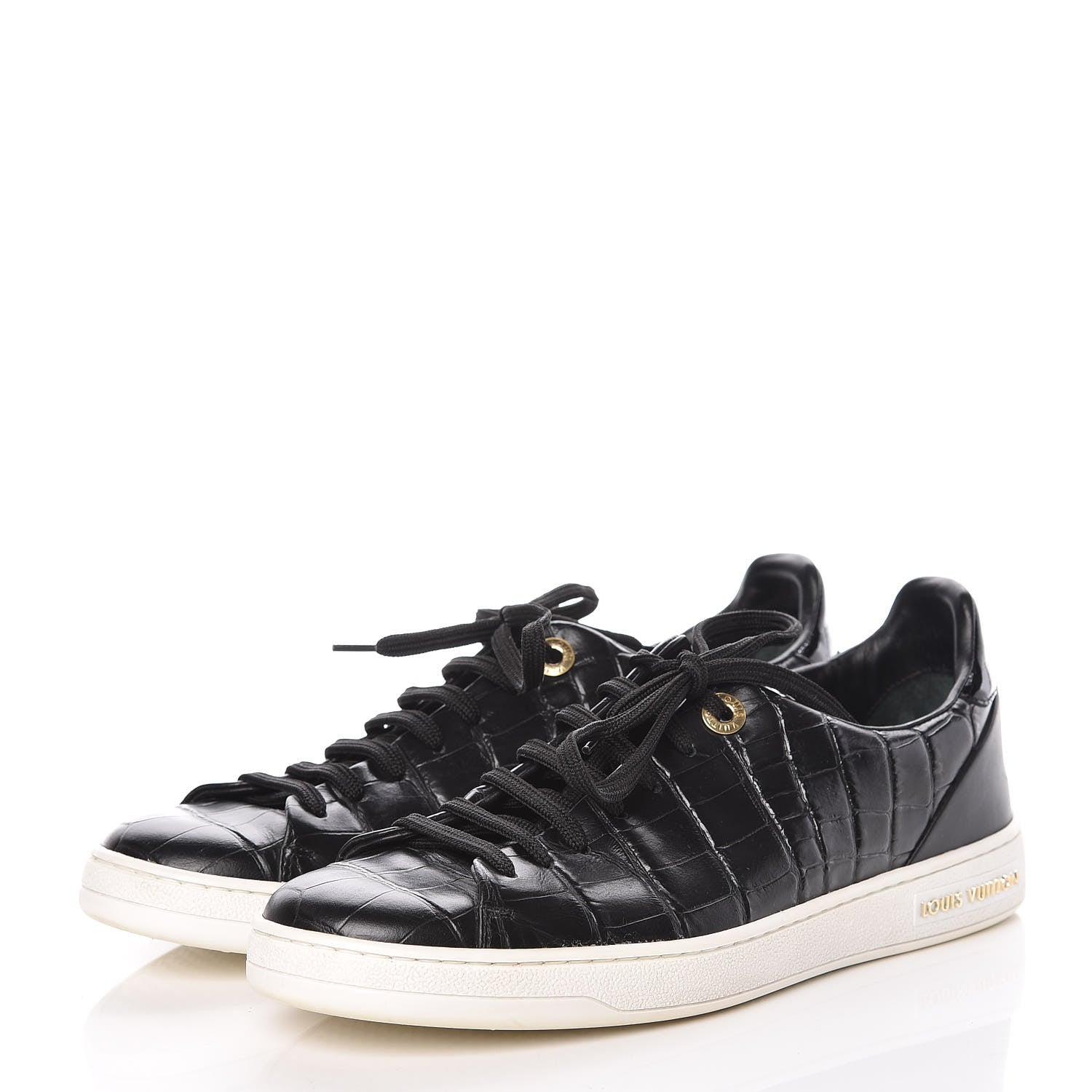 Louis Vuitton Calfskin Crocodile Embossed Frontrow Sneakers 37.5 Black 3 of 13