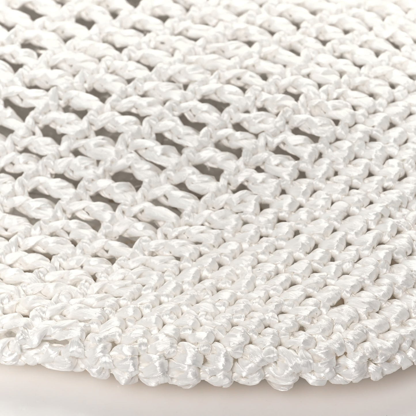 Yarn Raffia Effect Crochet Logo Embroidered Shopping Tote Bag White