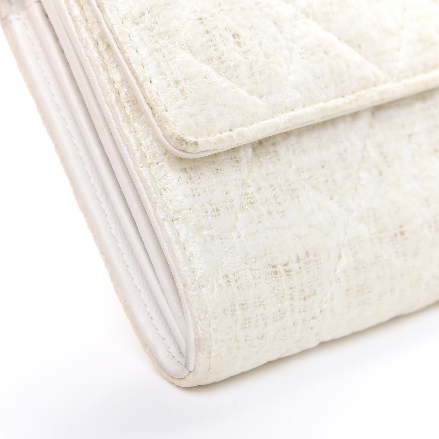 Tweed Quilted Zip Flap Wallet White