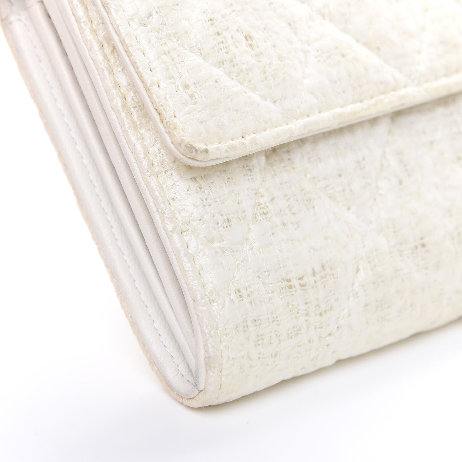 Chanel Tweed Quilted Zip Flap Wallet White 10 of 13