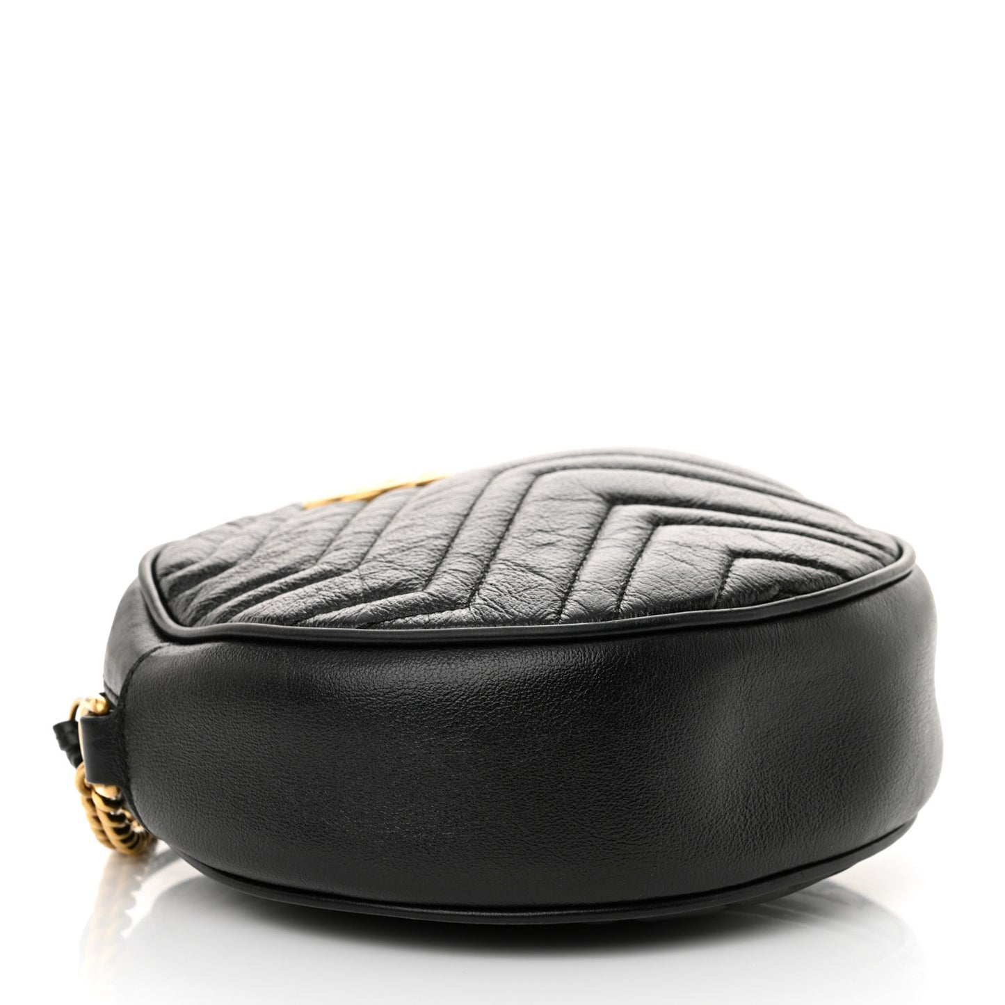 Azalea Calfskin Matelasse Heart Mini GG Marmont Round Shoulder Bag Black