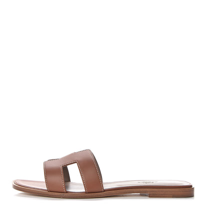 Hermes Box Calfskin Oran Sandals 41 Gold 1 of 9