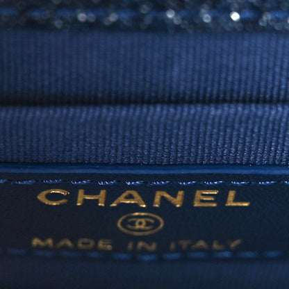 Chanel Denim Quilted Double You Card Holder On Chain Blue 6 of 10