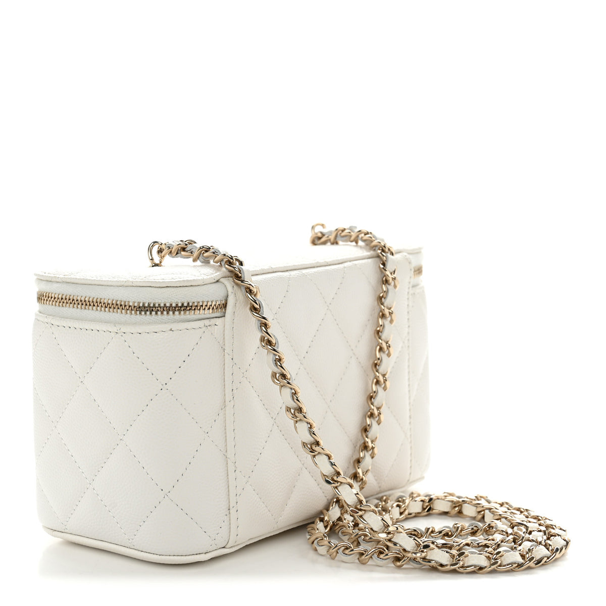 Chanel Caviar Quilted Crystal Hearts Small Vanity Case With Chain White 3 of 11