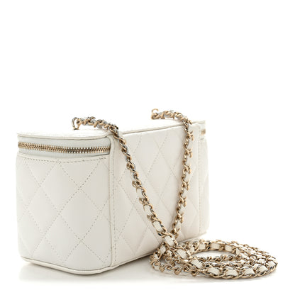 Chanel Caviar Quilted Crystal Hearts Small Vanity Case With Chain White 3 of 11