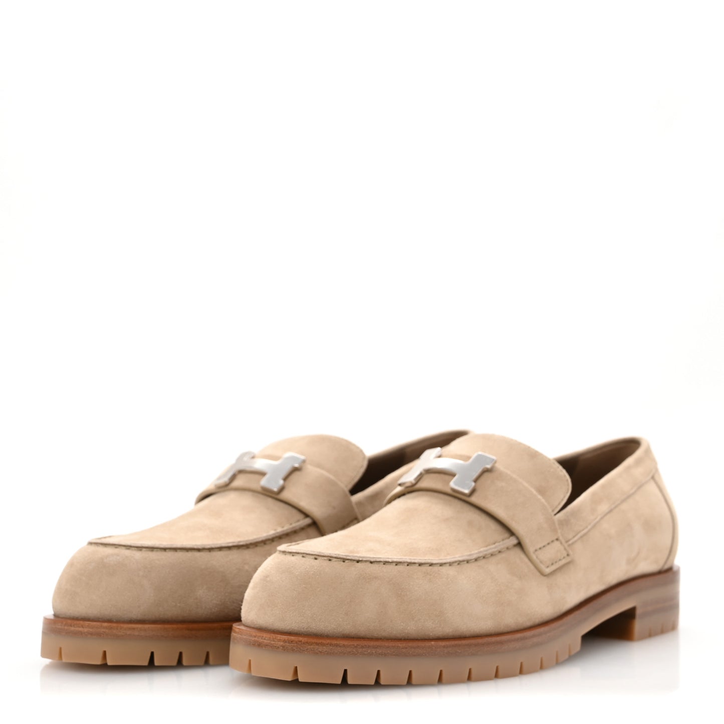 Suede Goatskin Womens Faubourg Loafers 41 Beige Argile