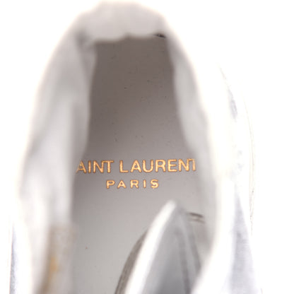 Saint Laurent Distressed Calfskin Bedford Logo-Appliqued Hightop Sneakers 40 Argento Cream White 8 of 11