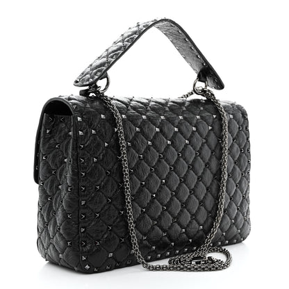 Valentino Garavani Craquele Nappa Large Rockstud Spike Shoulder Bag Black 4 of 13
