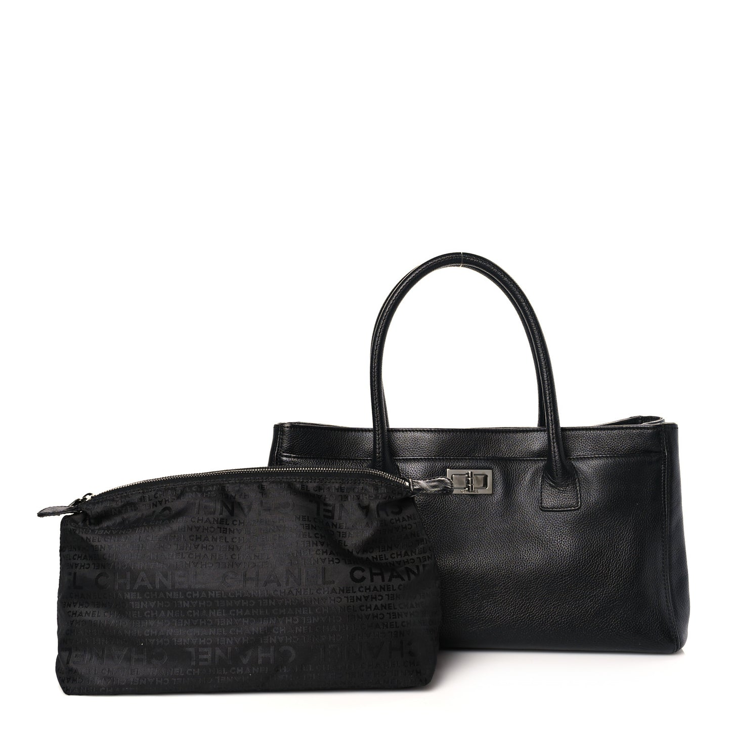 Calfskin Mademoiselle Lock Cerf Executive Shopper Tote Black