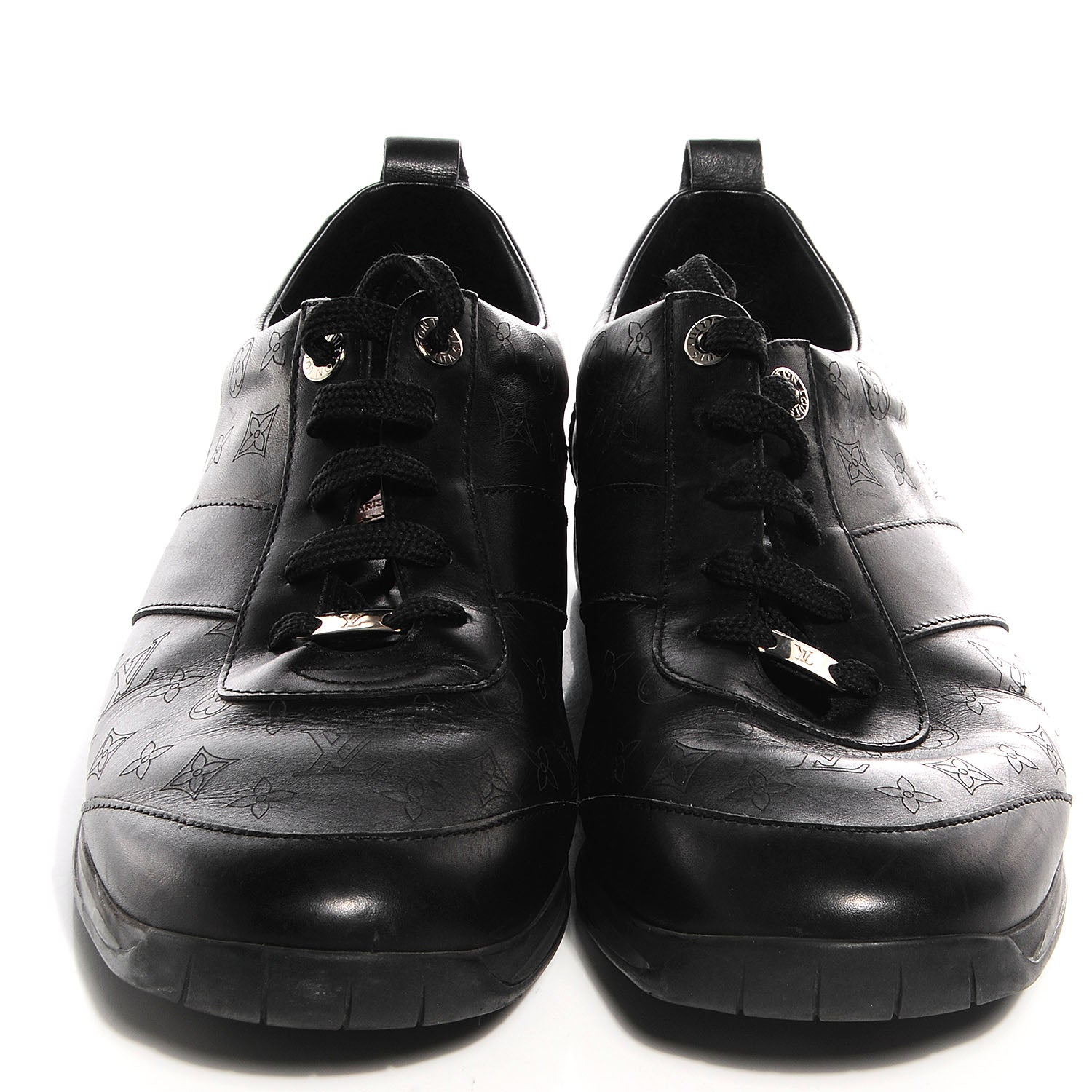 Louis Vuitton Calfskin Embossed Monogram Sneakers 9 Black 2 of 9