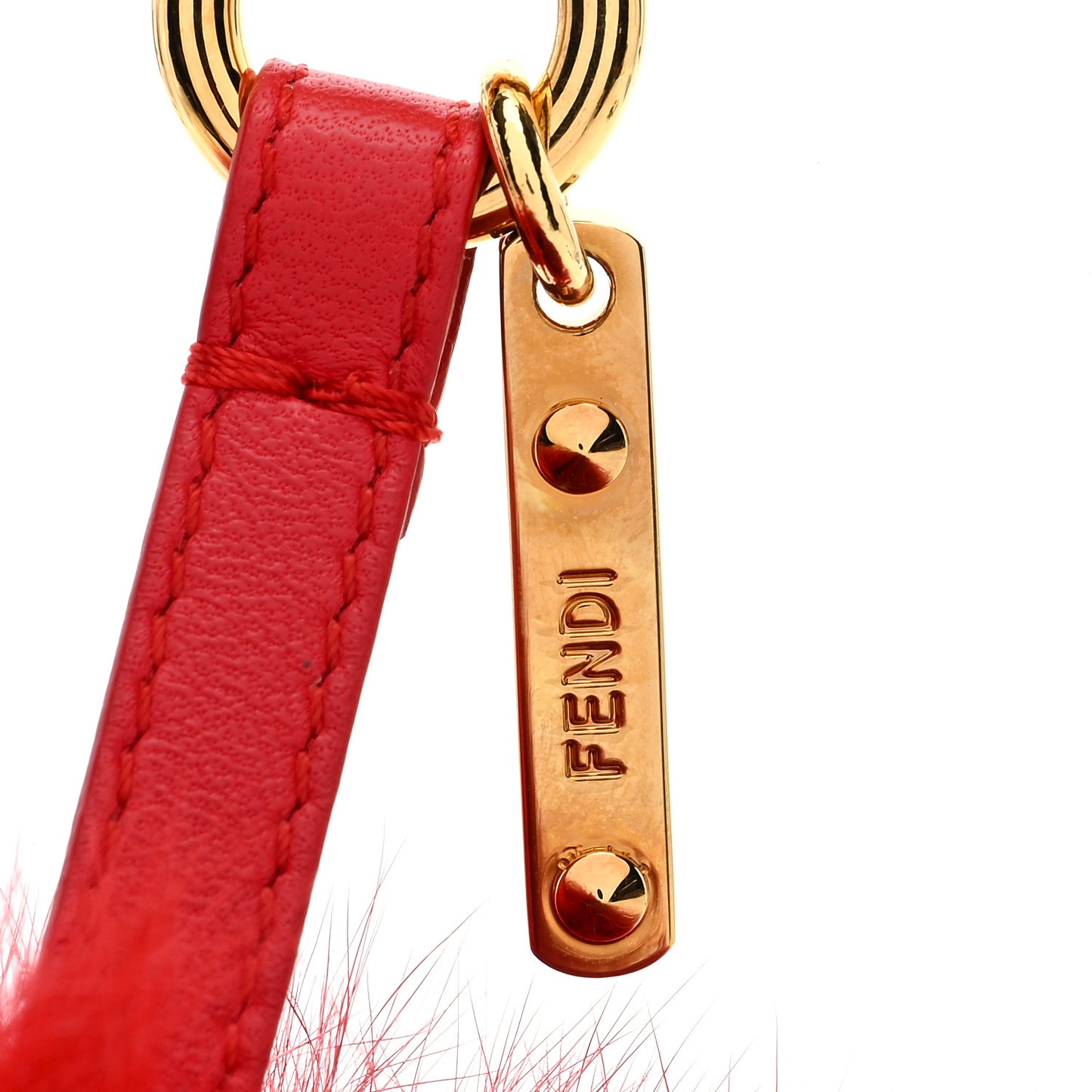 Fox Fur Shiny Nappa Heart Pom Pom Bag Charm Rosso Rosa