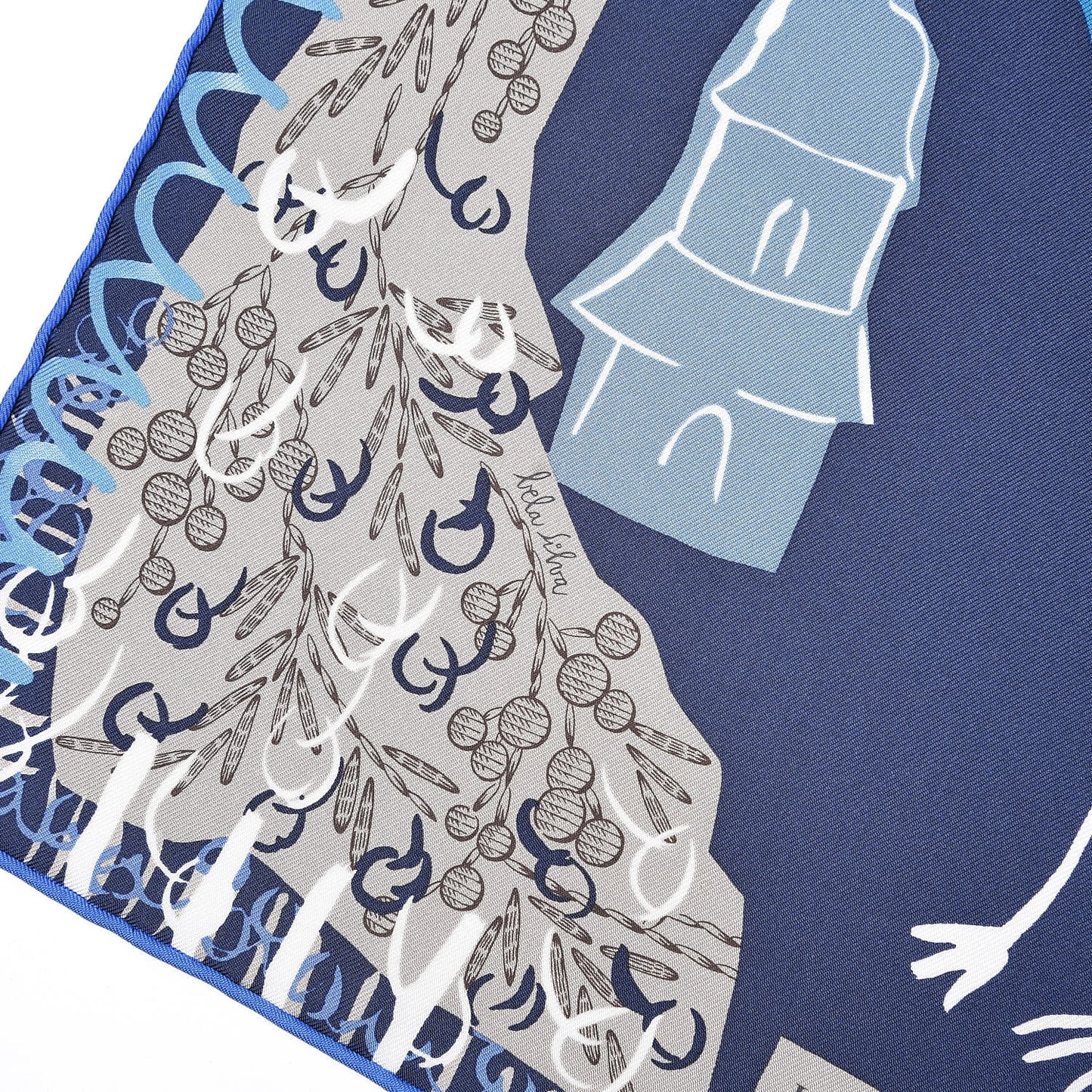 Silk La Maizeon Des Oiseaux Parleurs Scarf 90 Marine Canard Beige