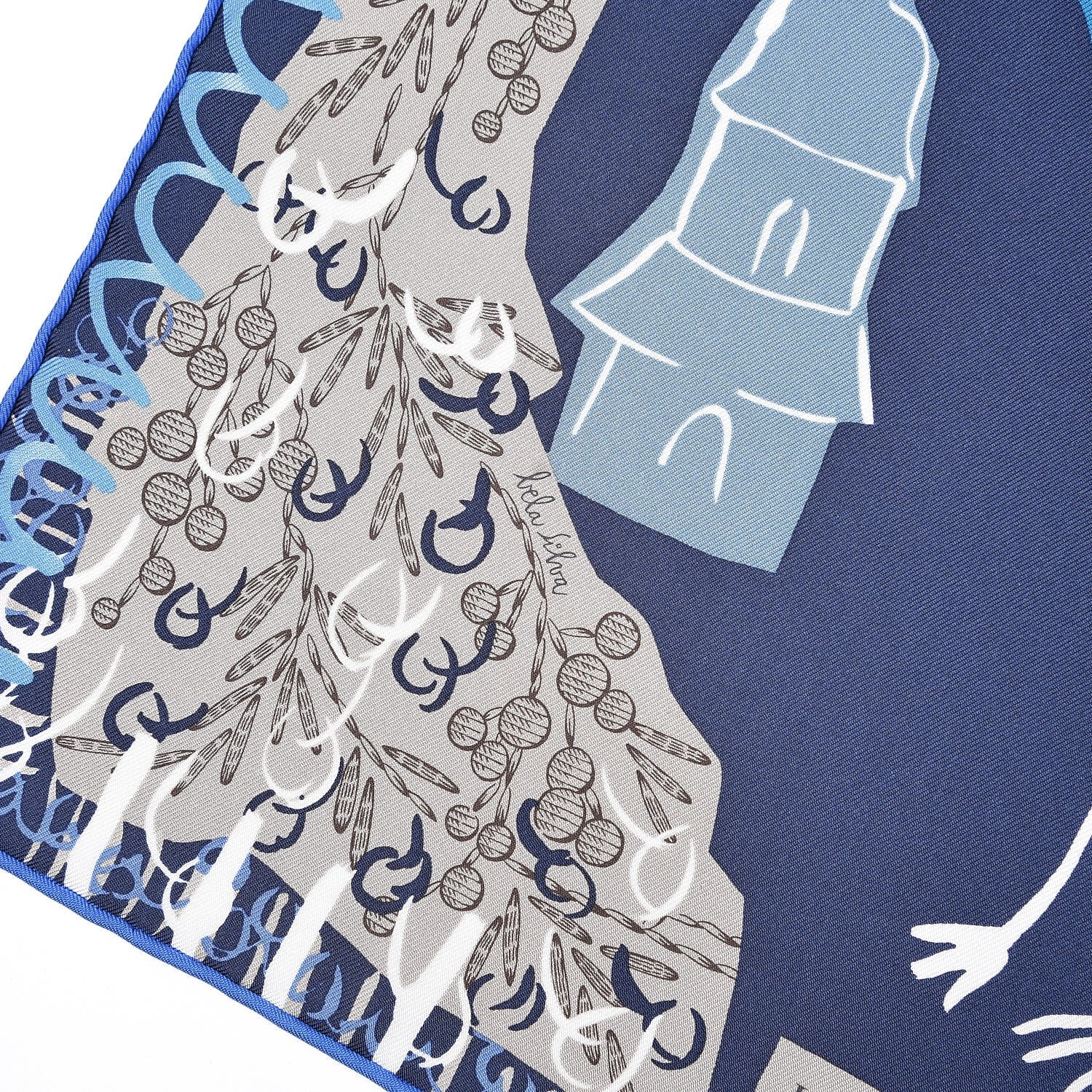 Hermes Silk La Maizeon Des Oiseaux Parleurs Scarf 90 Marine Canard Beige 7 of 8