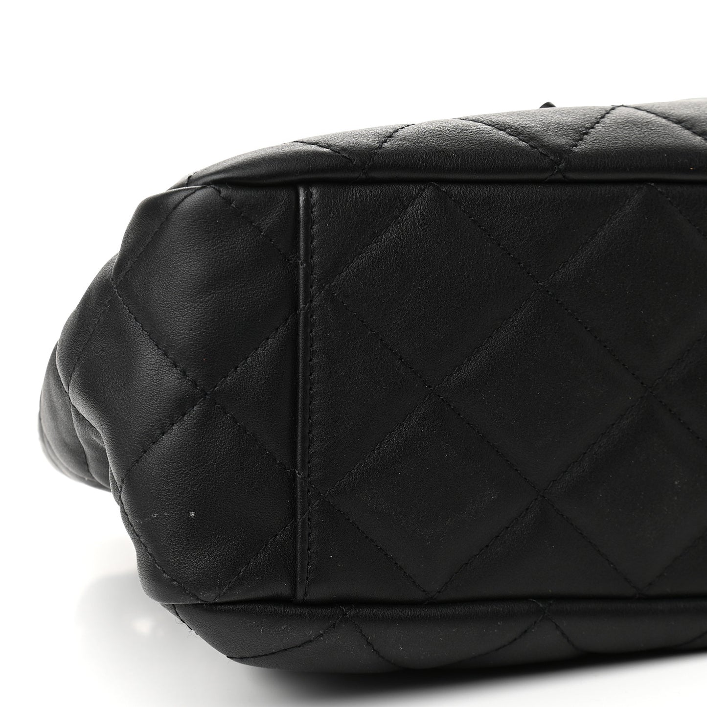 Lambskin Quilted Chain Drawstring Bag Black