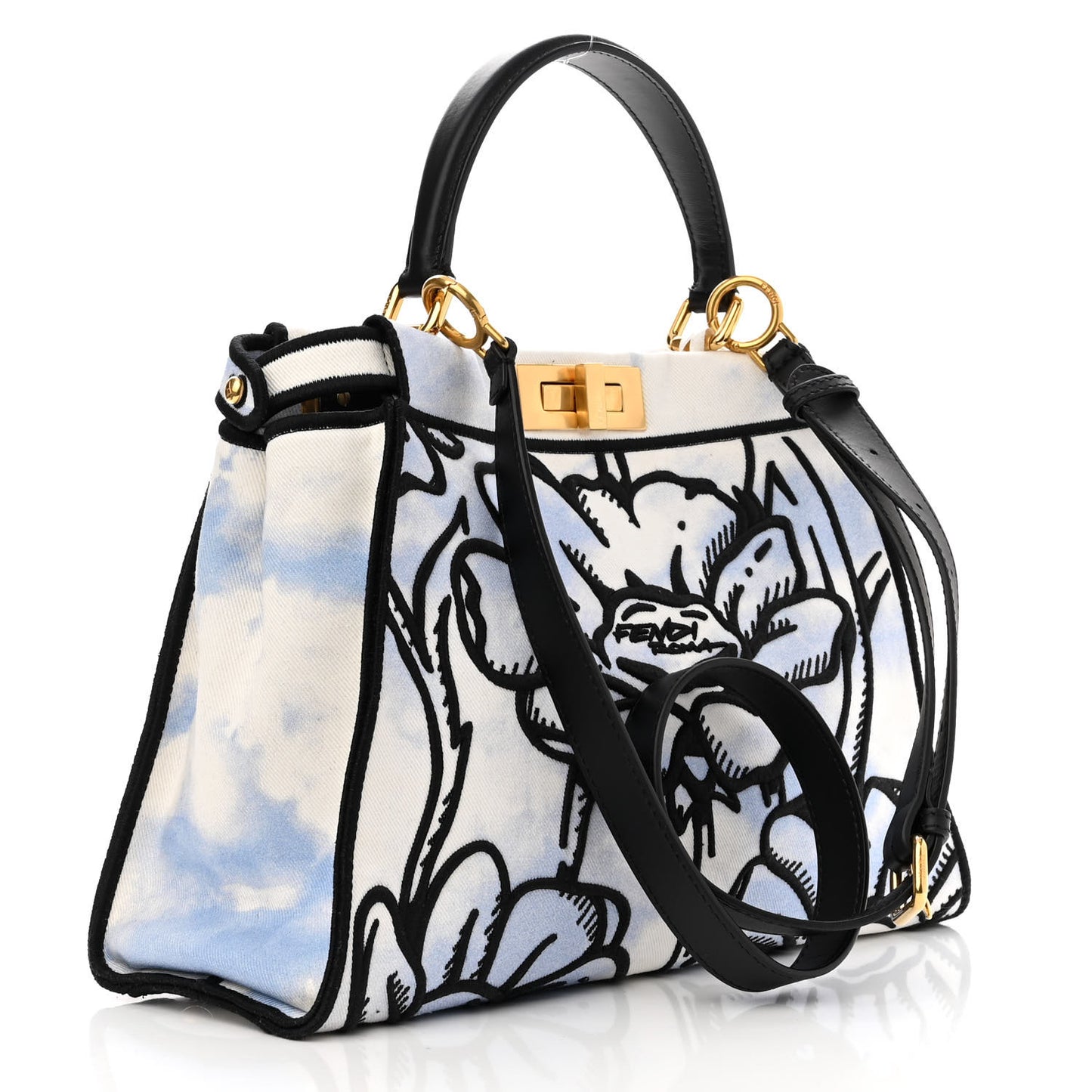 X JOSHUA VIDES Canvas Calfskin Flower Clouds Embroidered Medium Peekaboo Iconic Satchel California Sky