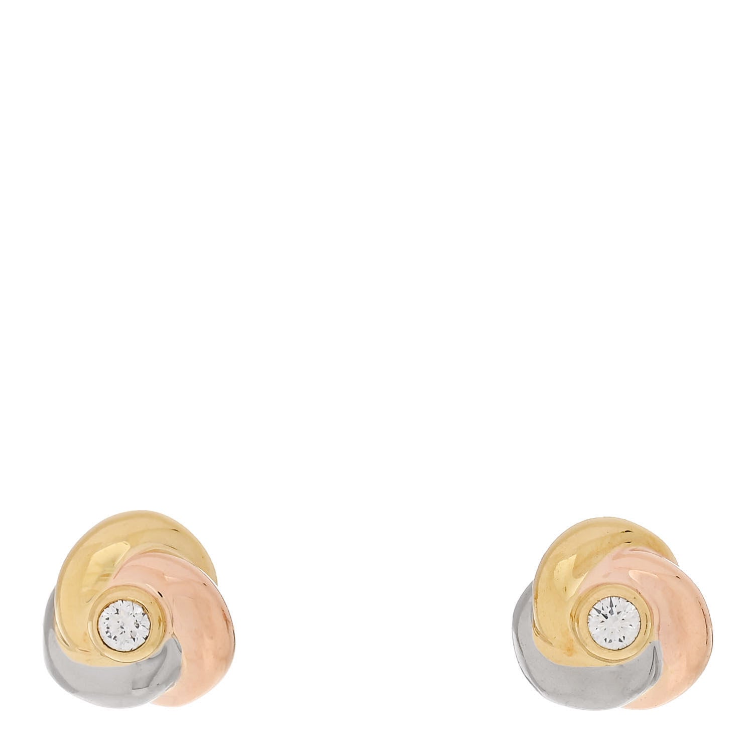 Cartier 18K Pink Yellow White Gold Diamond Trinity Stud Earrings 1 of 5