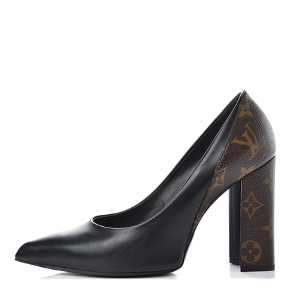 Louis Vuitton Calfskin Monogram Matchmake Pumps 37.5 Black 1 of 10